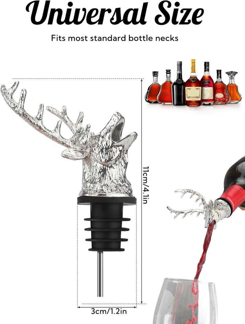 sodknow Deer Head Wine Pourer, Liquor Bottle Pour Spout with Leak-Proof Rubber Stopper, Zinc Alloy Metal, Universal Fit for Wine Whiskey Bourbon Olive Oil – Drip-Free Bar Pourer Gift for Men, Parties Holidays - Image 4